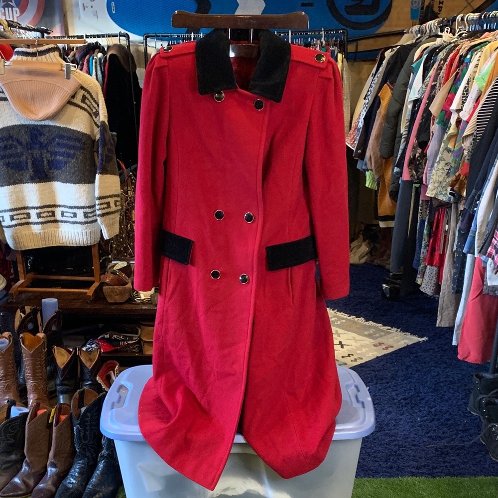 Vintage 100% Wool Women's Red Double-Breasted Coat